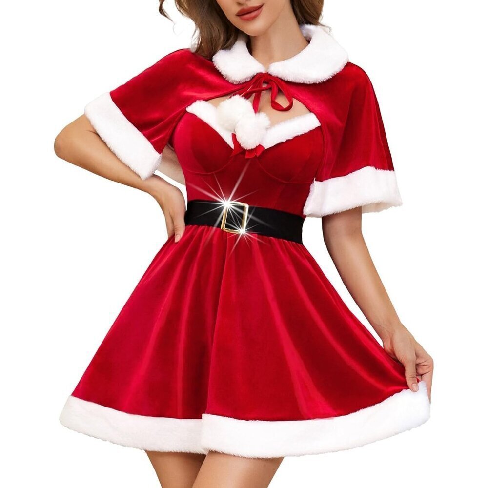 Christmas Dress for Women Santa Babydoll Mrs Claus Velvet Costume Lingerie Set